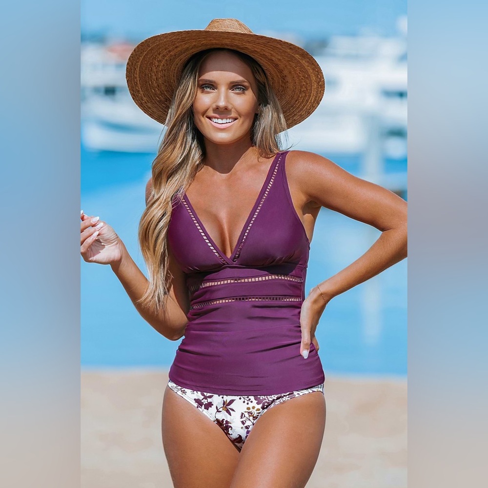 Cupshe Purple Tankini with Floral Bottom size XL (03)